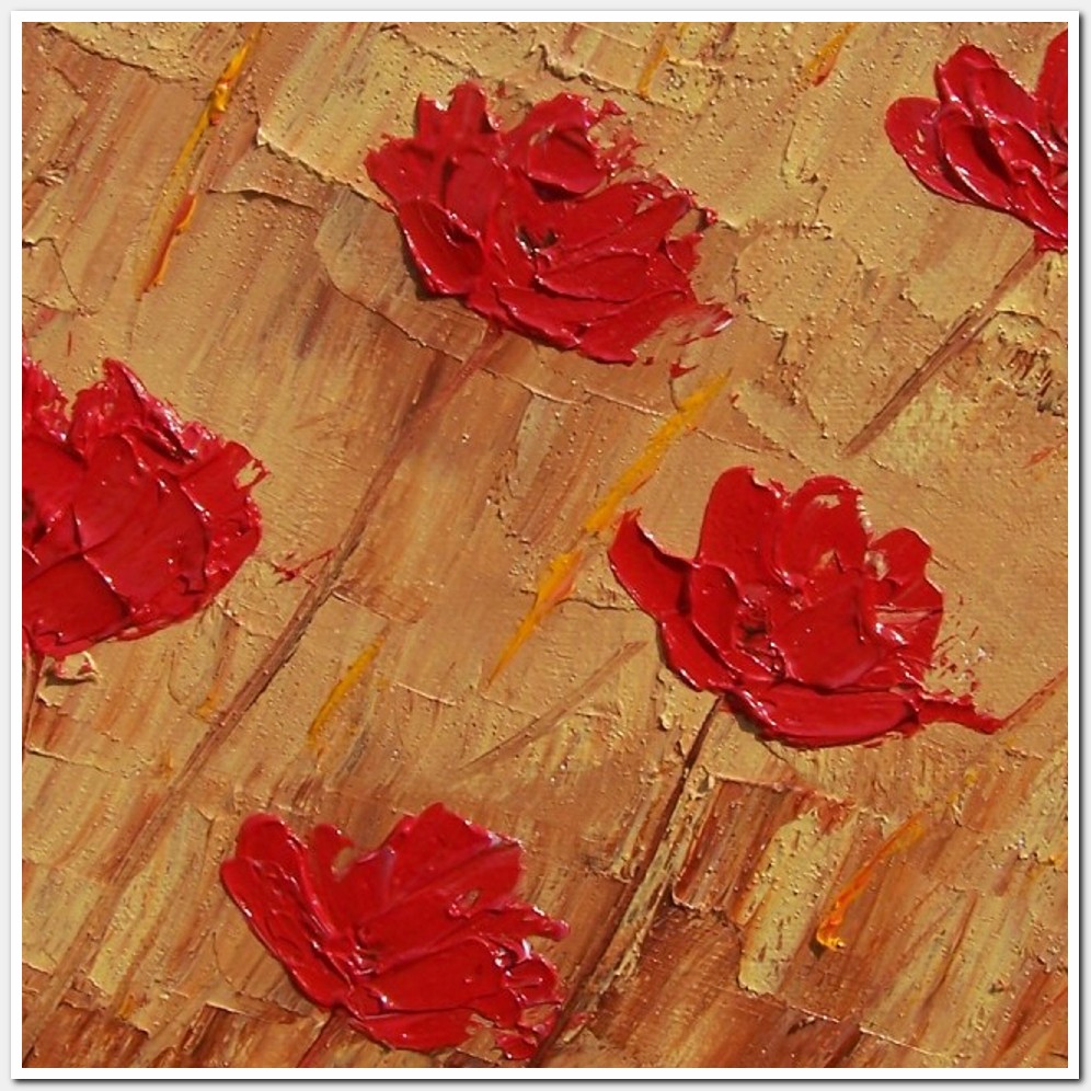 Painting titled '5 Red Poppies in a windy day' by Monica Fallini