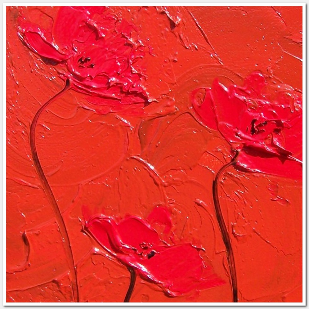 Painting titled 'Red Poppies on red' by Monica Fallini