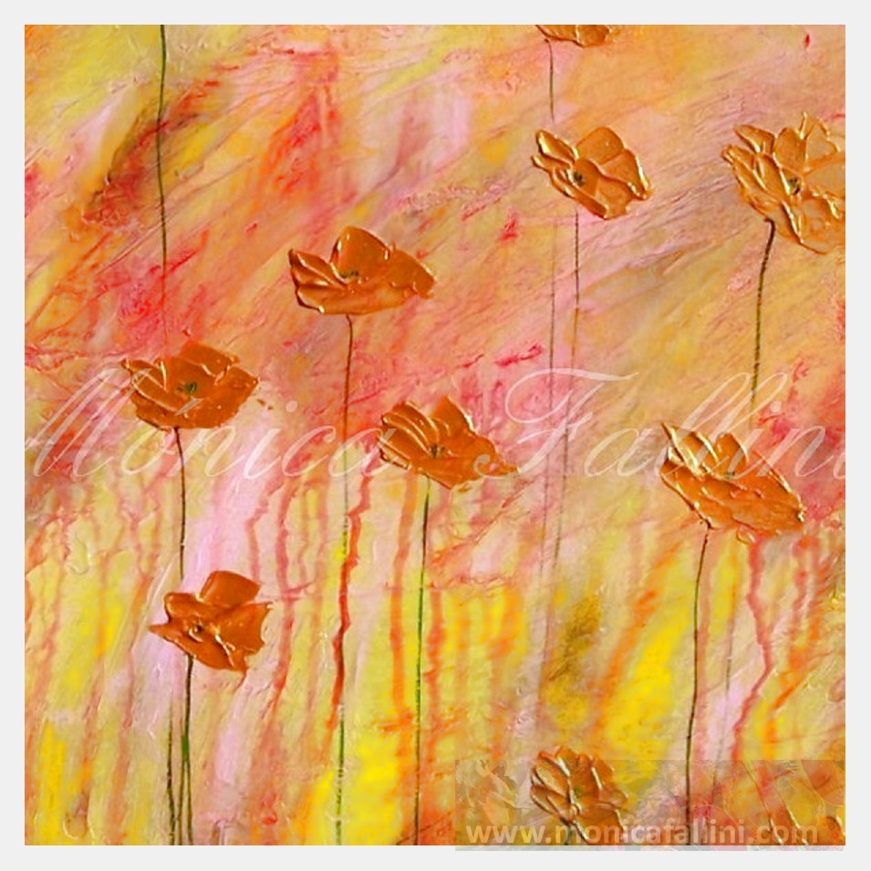Painting titled 'Gold Poppies, fall landscape' by Monica Fallini
