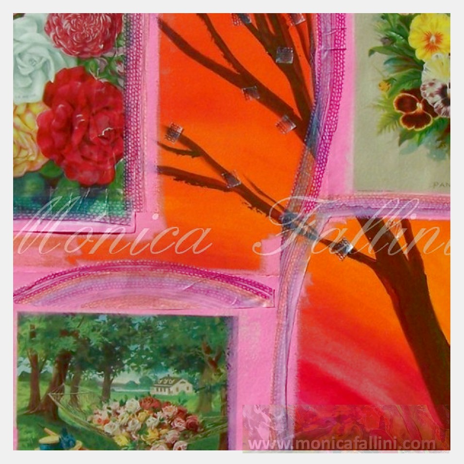 Painting titled 'Vintage floral collage # 2. ' by Monica Fallini
