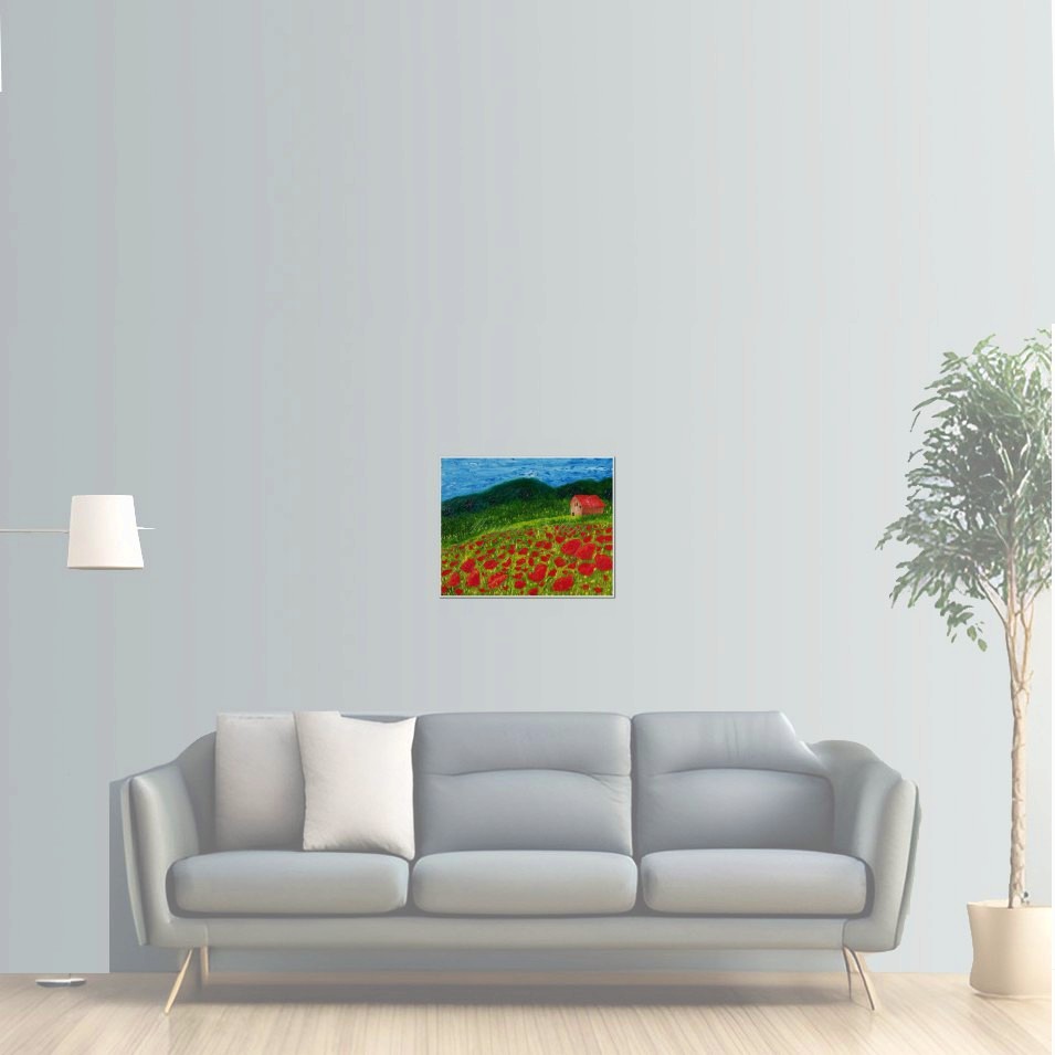 Painting titled 'Tuscan landscape with Poppies' by Monica Fallini