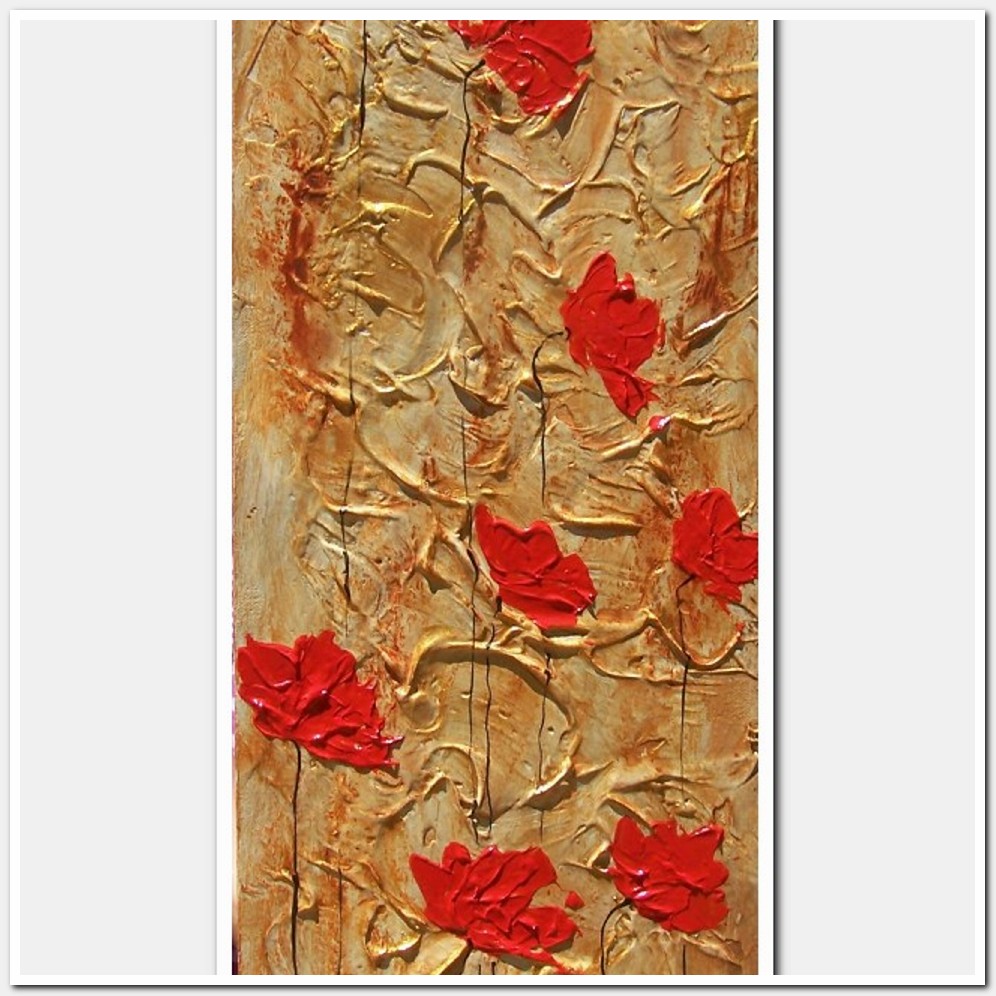 Painting titled 'Red Poppies on golden landscape' by Monica Fallini