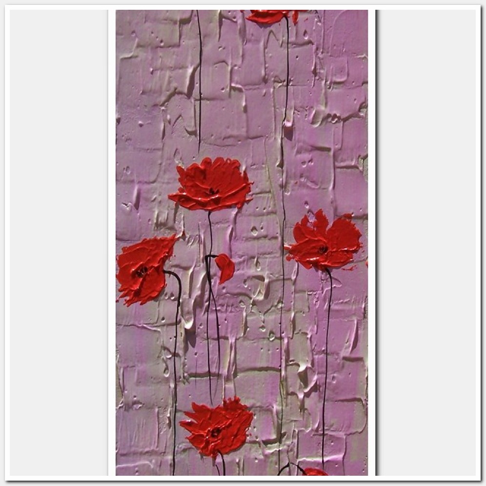 Painting titled 'Red Poppies on pink' by Monica Fallini
