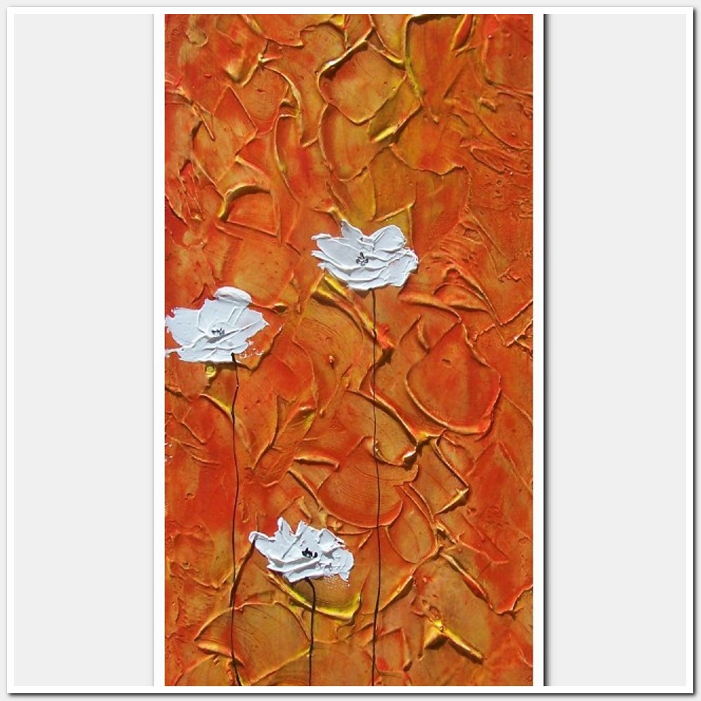 Painting titled 'White Poppies on orange landscape # 2' by Monica Fallini