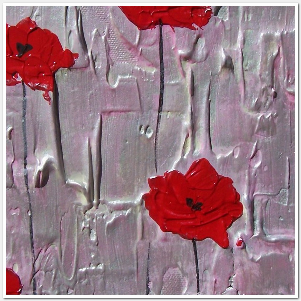 Painting titled 'Red Poppies on pink and pearl' by Monica Fallini