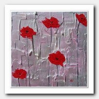 Red Poppies on pink and pearl
