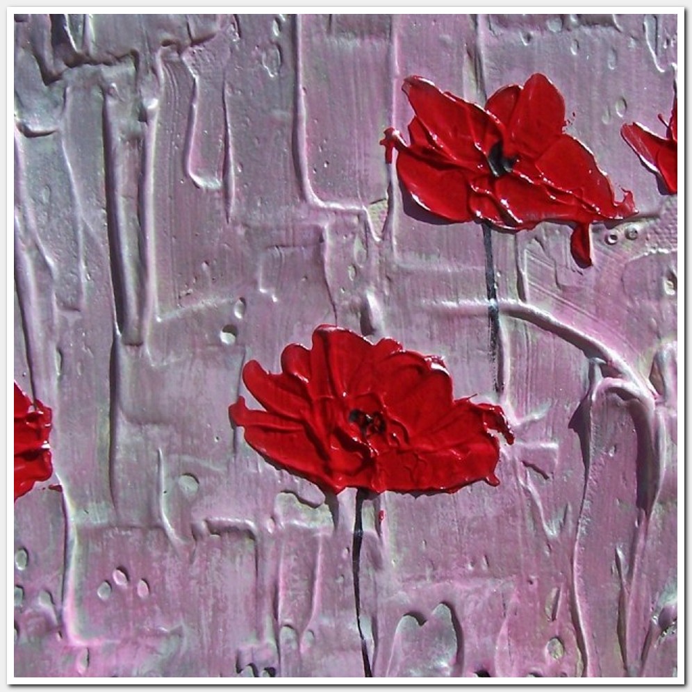Painting titled 'Red Poppies on pink and pearl' by Monica Fallini