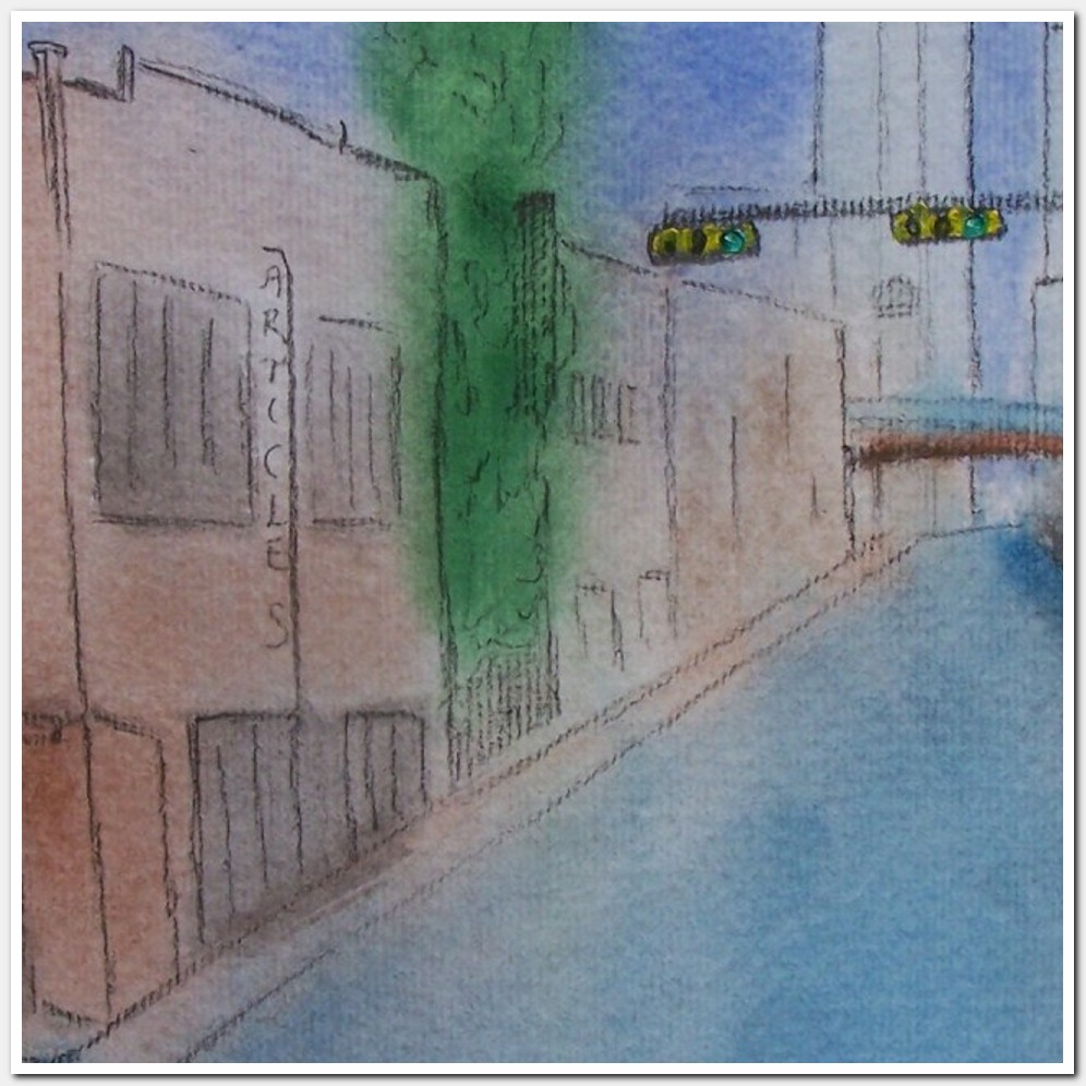 Painting titled 'Good-Latimer & Elm street. Deep Ellum' by Monica Fallini