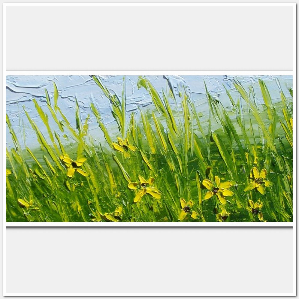 Painting titled 'Coastal scape, yellow flowers' by Monica Fallini