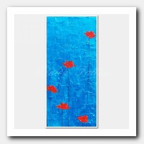 Metallic blue with floating red Poppies