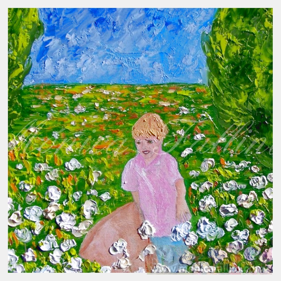 Painting titled 'Girl in the cotton field, Louisiana' by Monica Fallini