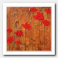 9 red Poppies in copper landscape