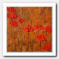 9 red Poppies in copper landscape