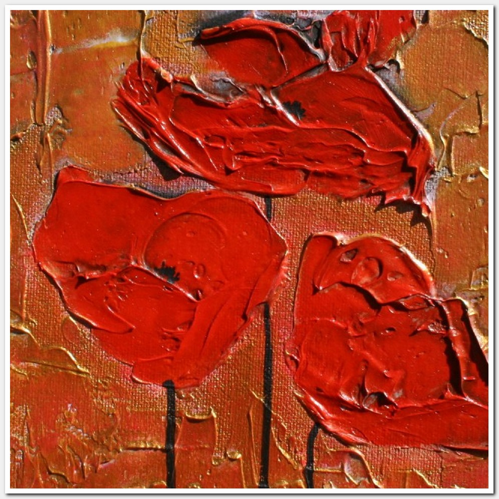 Painting titled 'Red Poppies on gold landscape' by Monica Fallini
