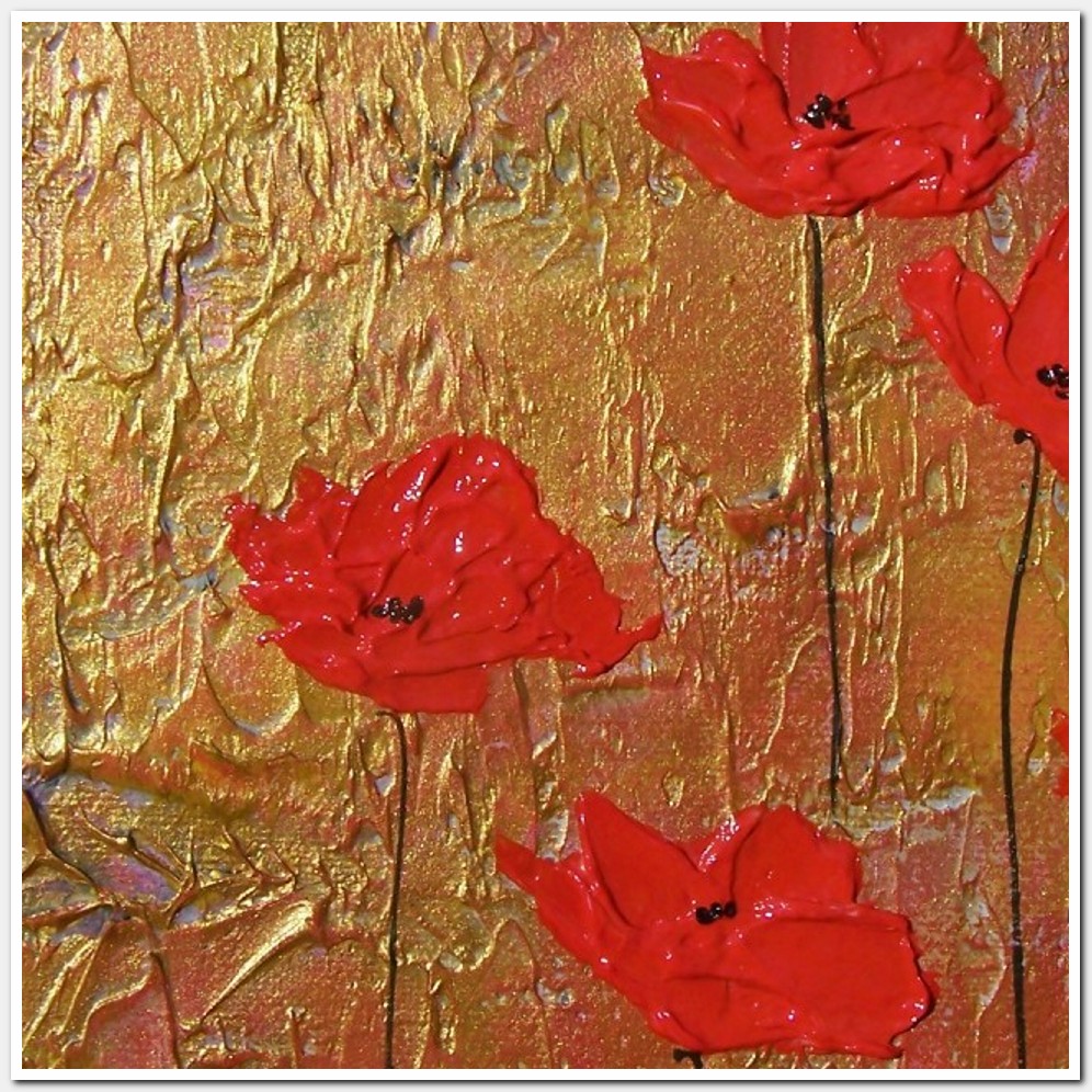 Painting titled 'Golden landscape, Poppies' by Monica Fallini