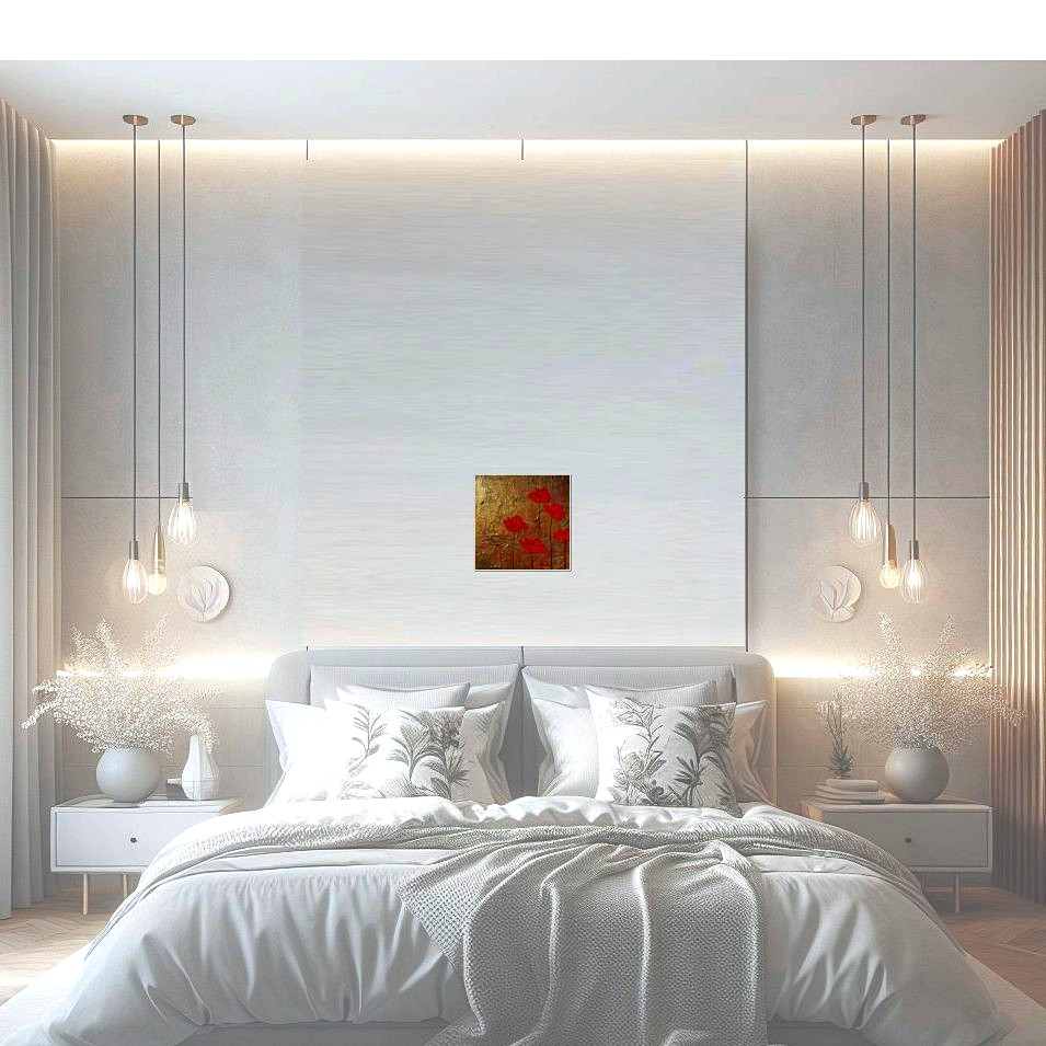 Painting titled 'Golden landscape, Poppies' by Monica Fallini