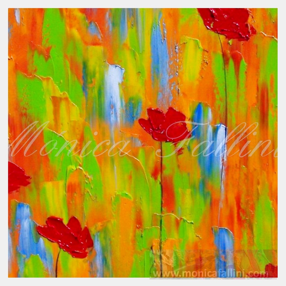 Painting titled 'The colors of Spring, red Poppies' by Monica Fallini