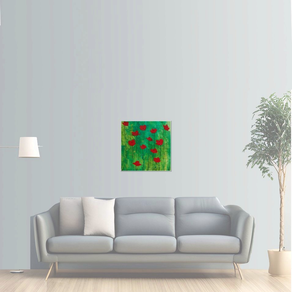Painting titled 'Awakening, red Poppies' by Monica Fallini