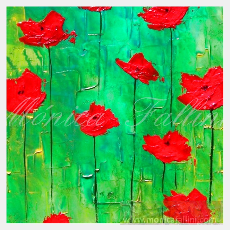 Painting titled 'Awakening, red Poppies' by Monica Fallini