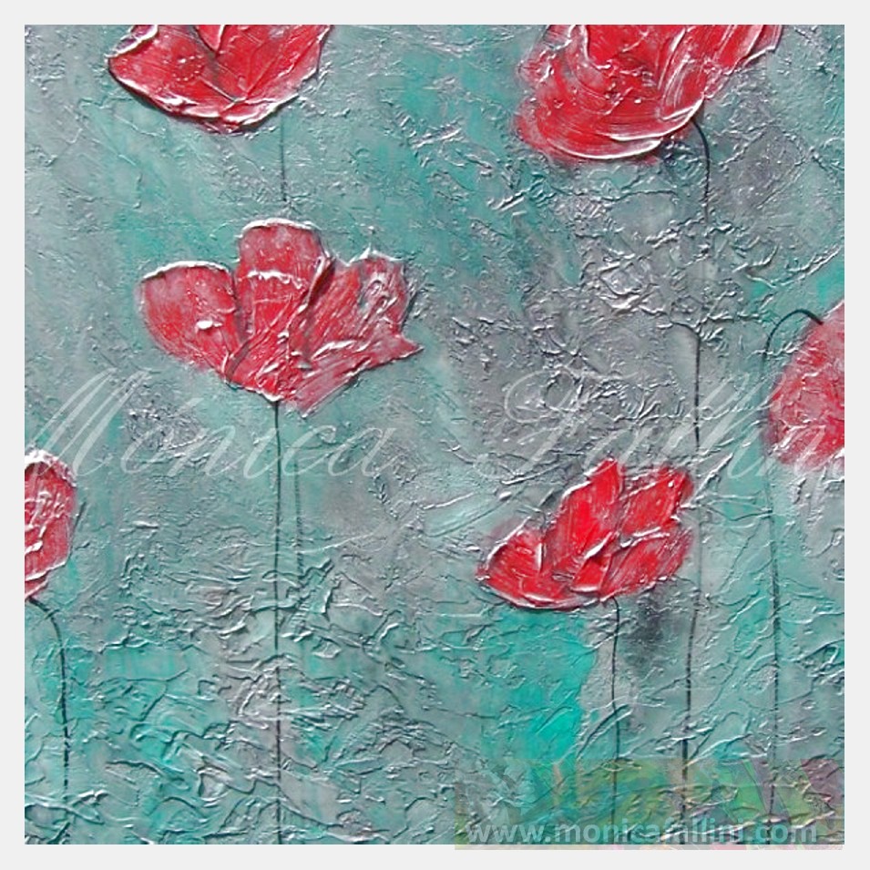 Painting titled 'Vintage Poppies with silver' by Monica Fallini