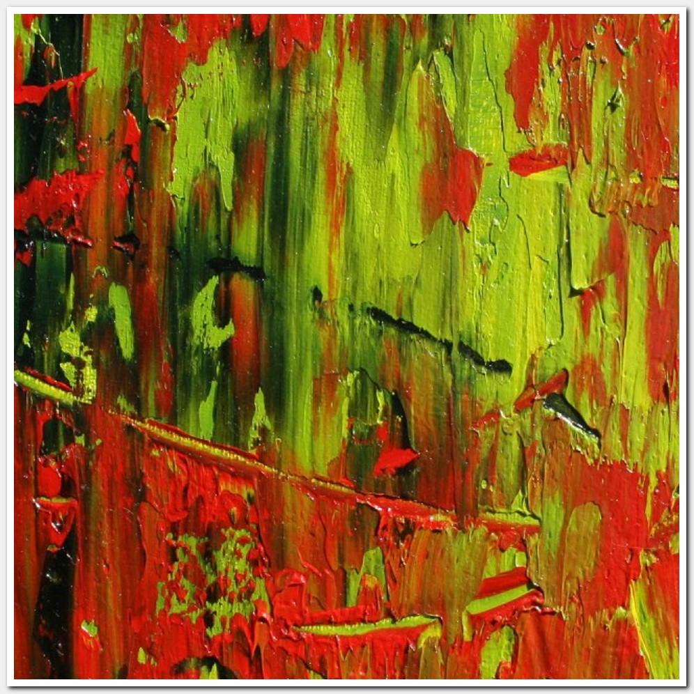 Painting titled 'Abstraction in black, red and green' by Monica Fallini