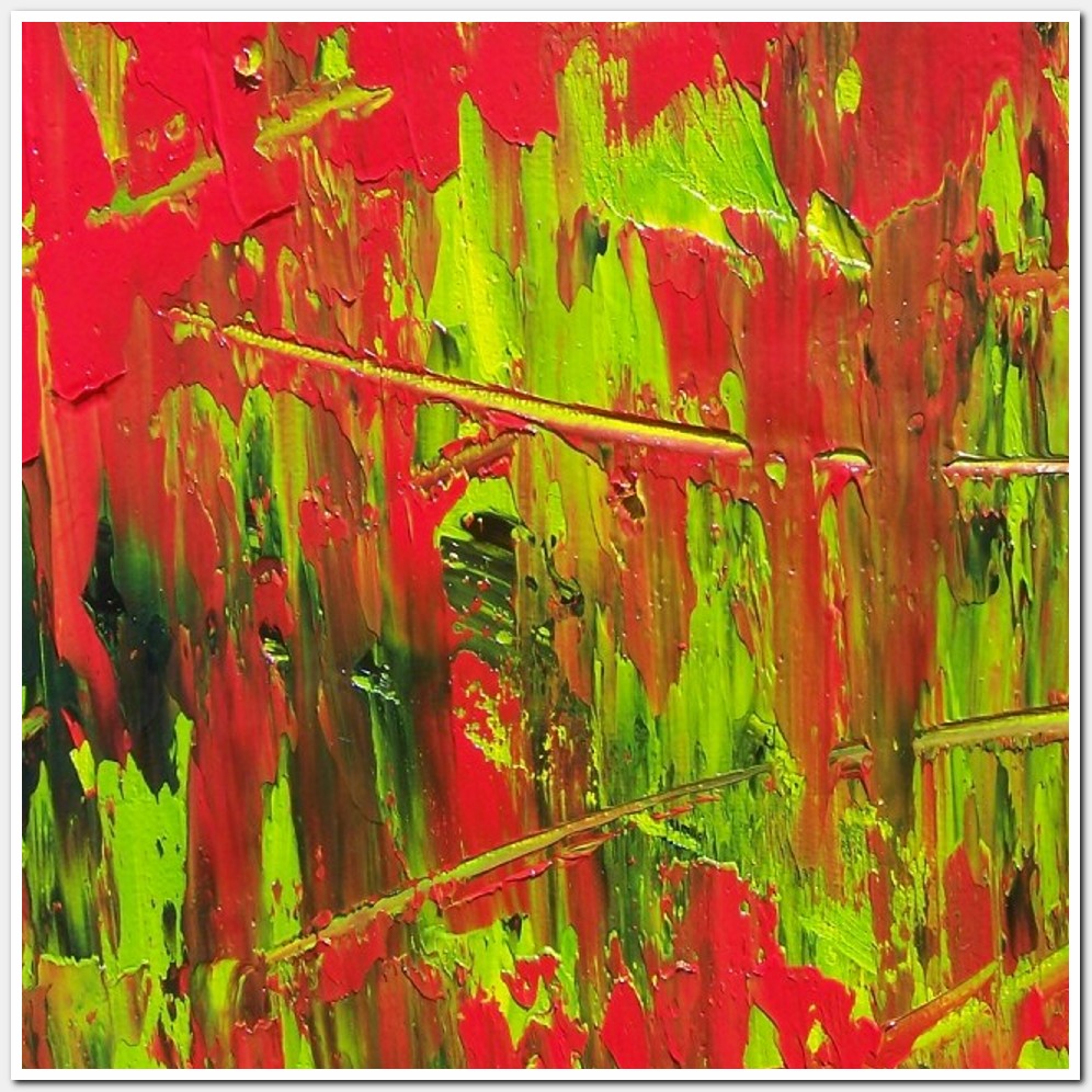 Painting titled 'Abstraction in black, red and green ' by Monica Fallini