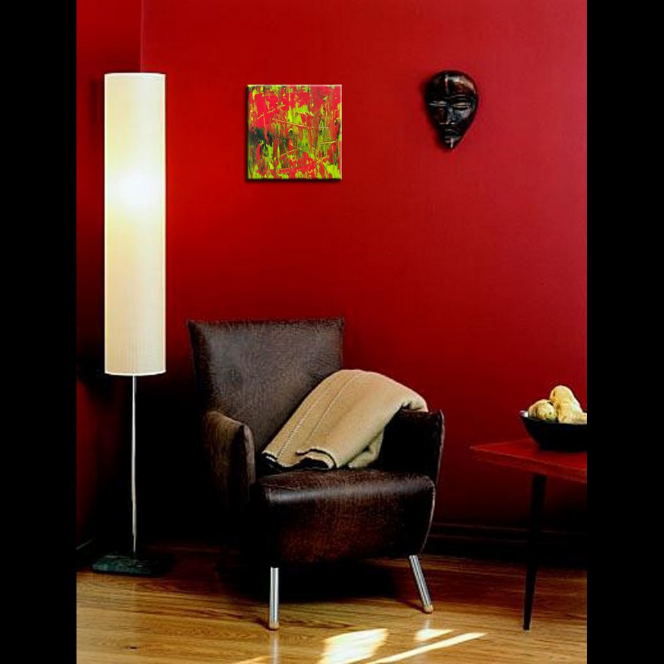 Painting titled 'Abstraction in black, red and green ' by Monica Fallini