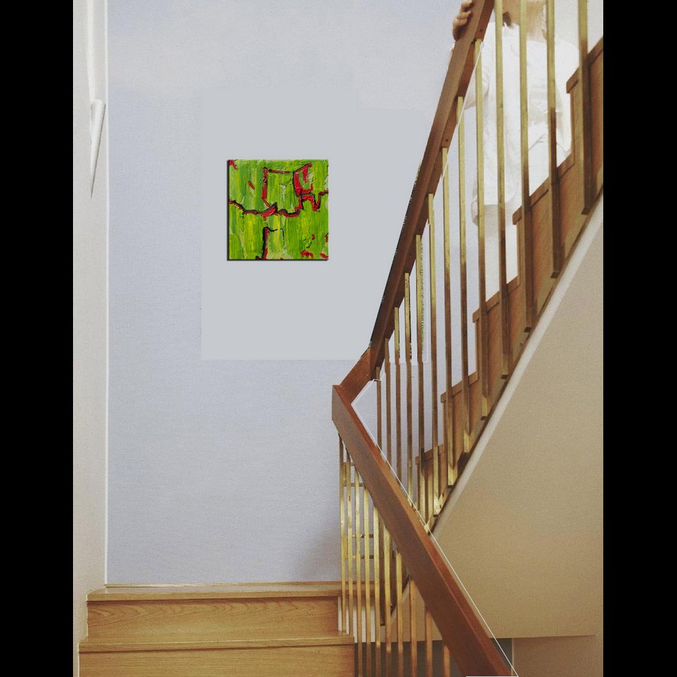 Painting titled 'Abstraction in black, red and green' by Monica Fallini