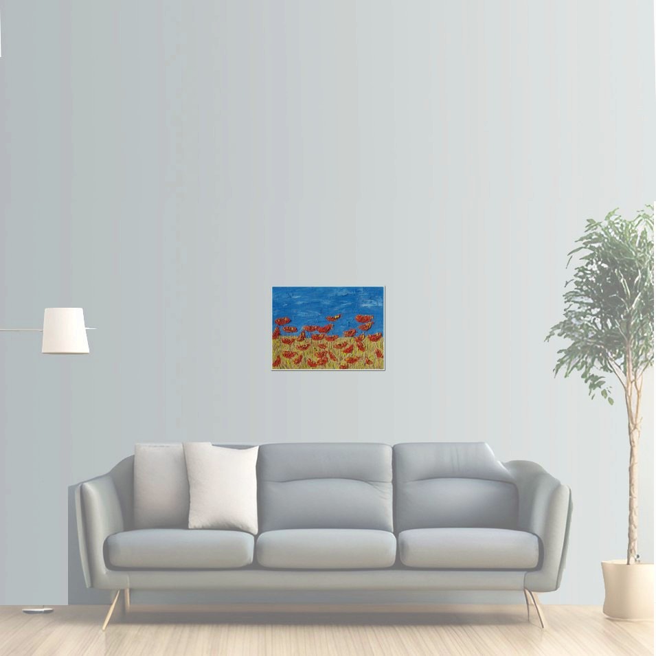 Painting titled 'A new awakening, field of red Poppies' by Monica Fallini