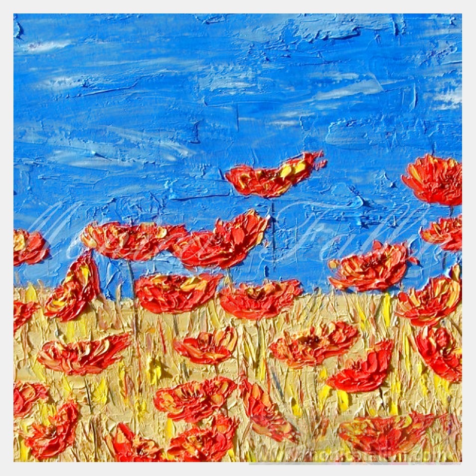 Painting titled 'A new awakening, field of red Poppies' by Monica Fallini