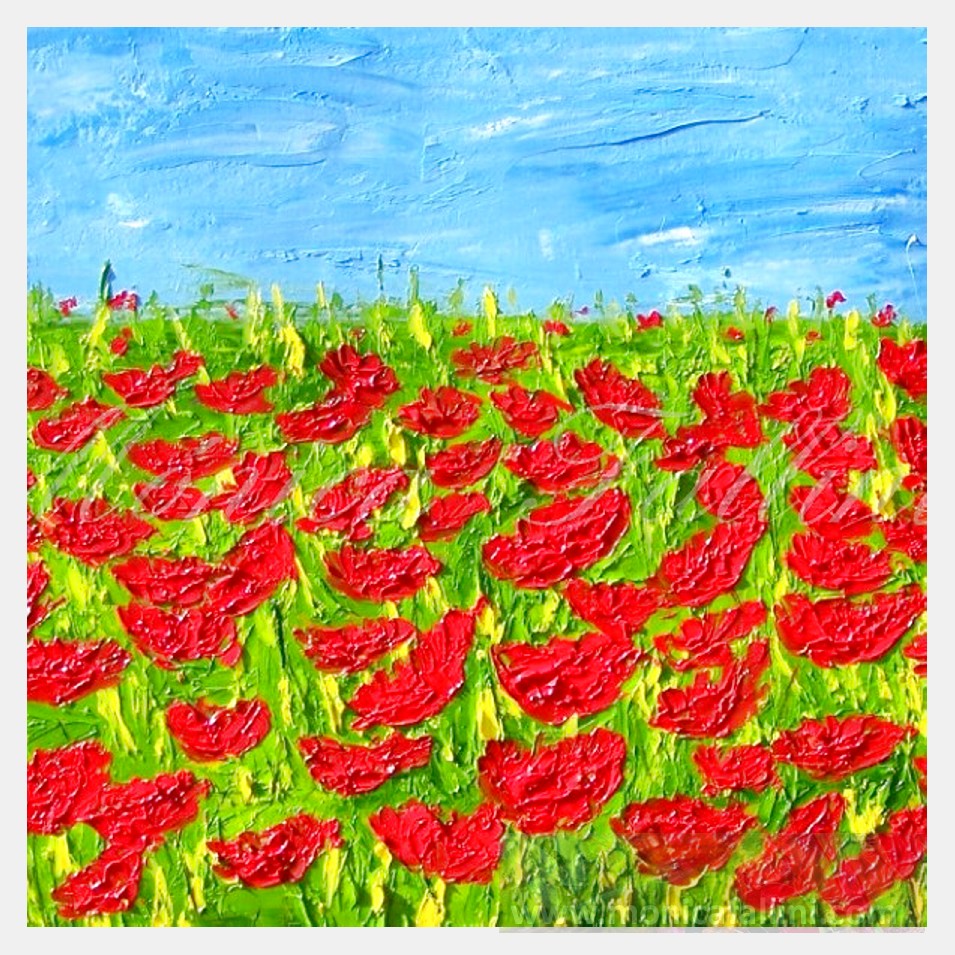 Painting titled 'Red dreams, field of Poppies, red Poppies' by Monica Fallini