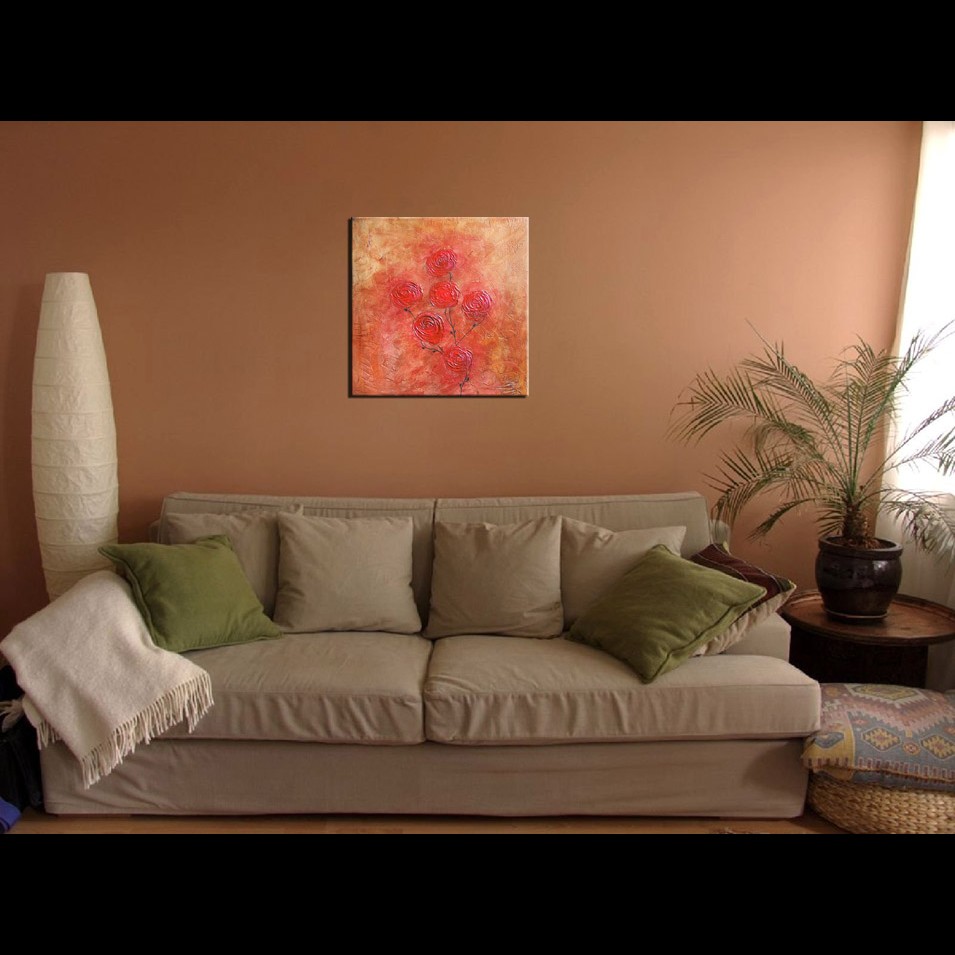 Painting titled '6 Roses on copper landscape, red Roses' by Monica Fallini