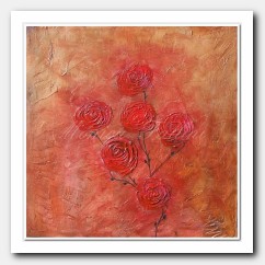 6 Roses on copper landscape, red Roses