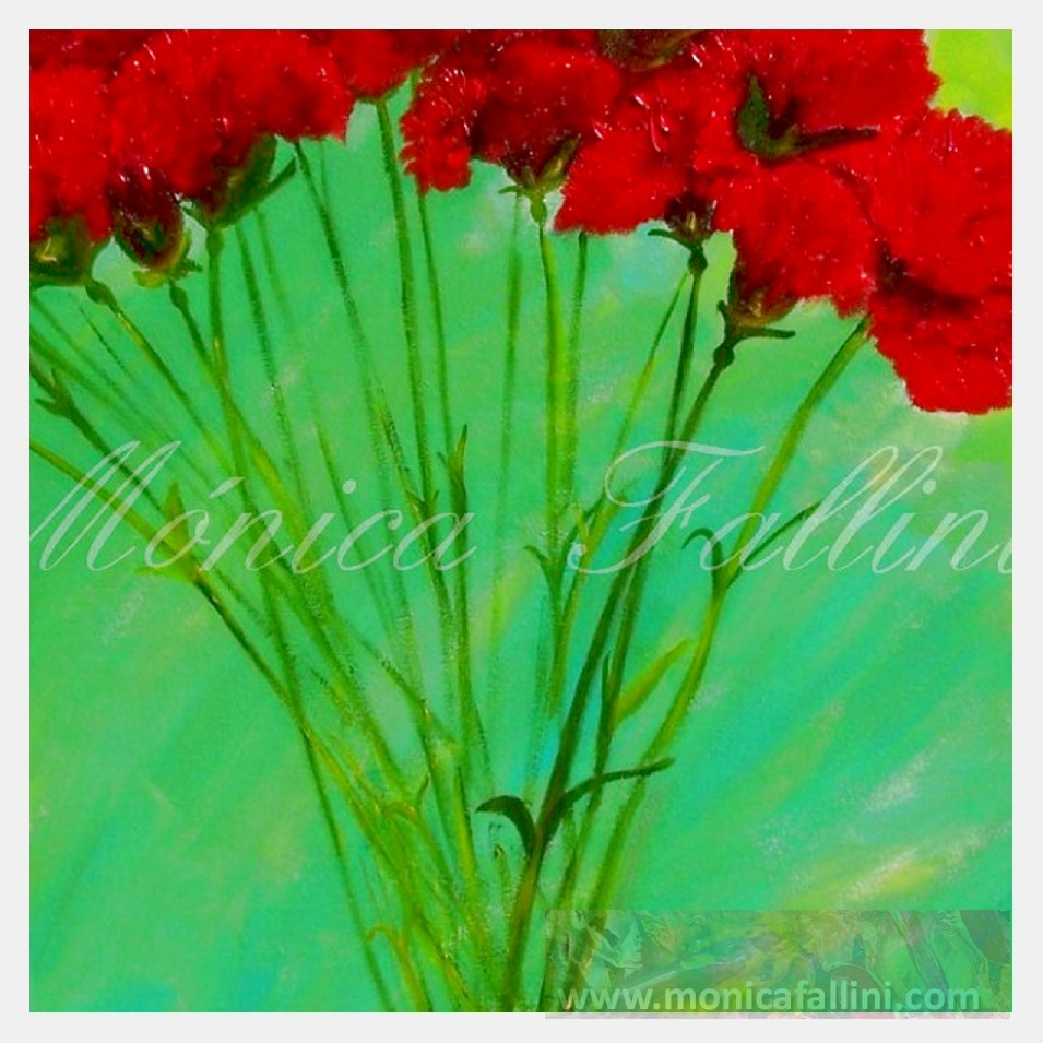 Painting titled 'Un ramo de Claveles, A bouquet of Carnations' by Monica Fallini