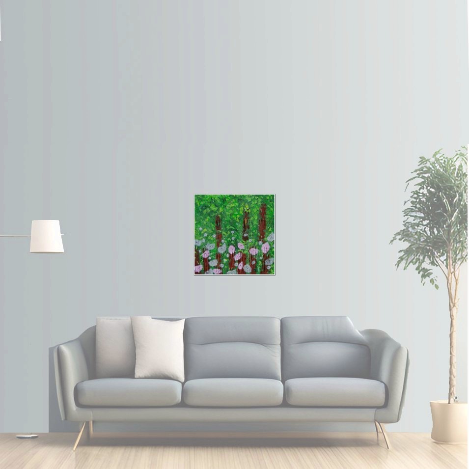 Painting titled 'Pearls in the forest, pink Poppies' by Monica Fallini