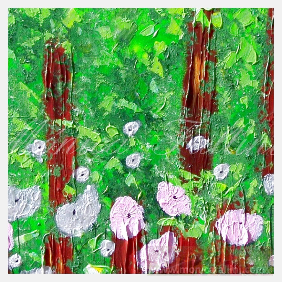 Painting titled 'Pearls in the forest, pink Poppies' by Monica Fallini