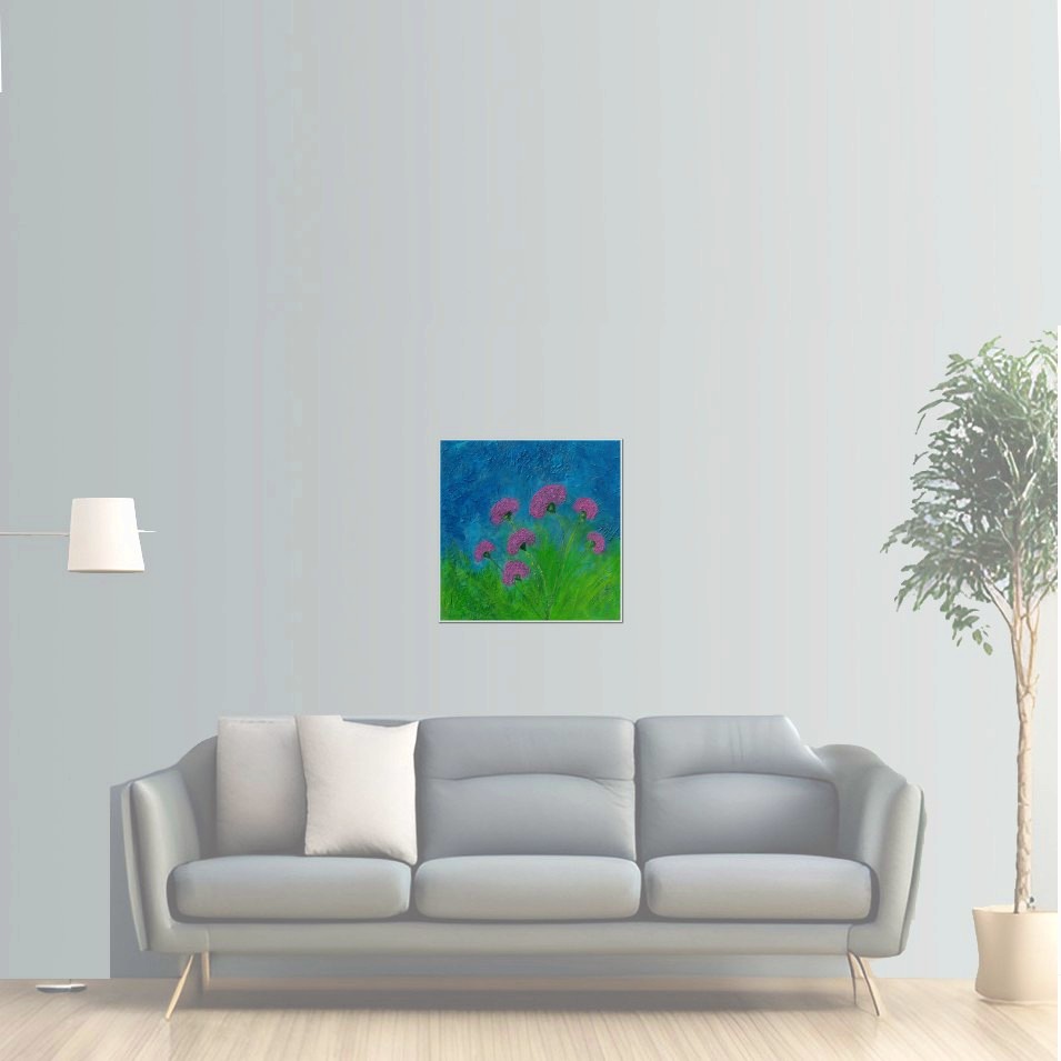 Painting titled 'Night falling in the garden, pink Carnations' by Monica Fallini