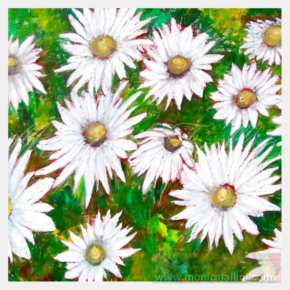 Painting titled 'Daisies in the garden' by Monica Fallini