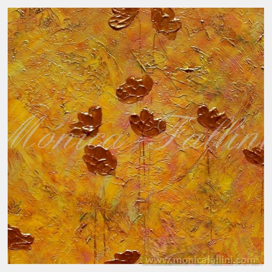 Painting titled 'Gold Poppies on gold, golden Poppies' by Monica Fallini