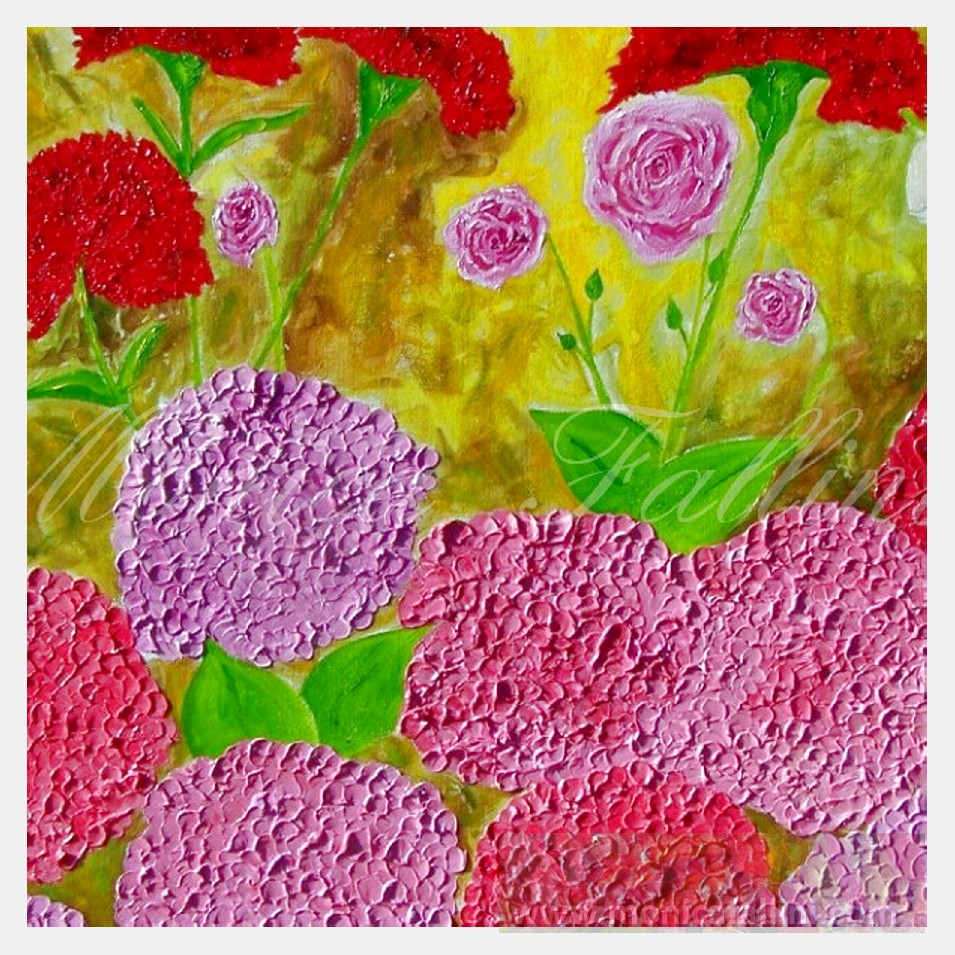 Painting titled 'A piece of Grandmother's garden, floral' by Monica Fallini