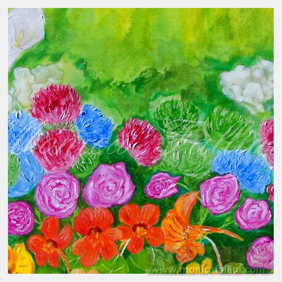 Painting titled 'A piece of Grandmother's garden #2, floral' by Monica Fallini