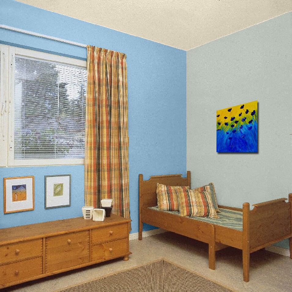 Painting titled 'Ocean blue Poppies on a sunny day' by Monica Fallini