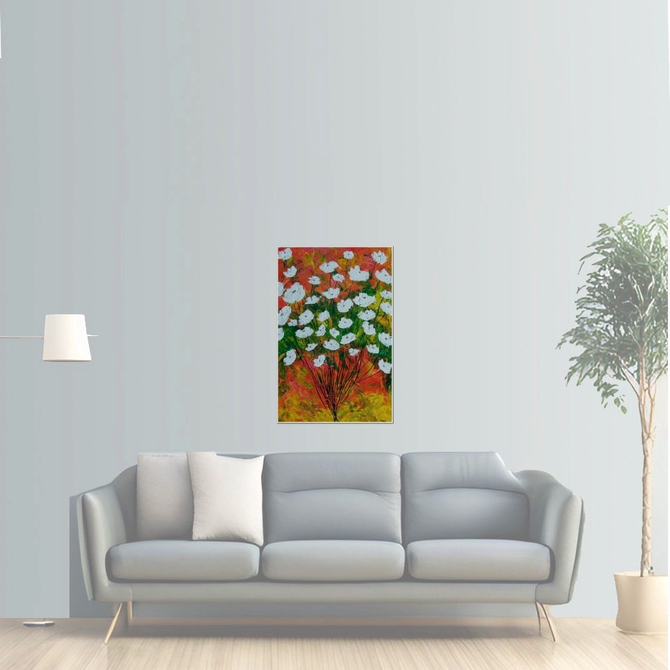 Painting titled 'A bouquet of white Poppies, floral' by Monica Fallini