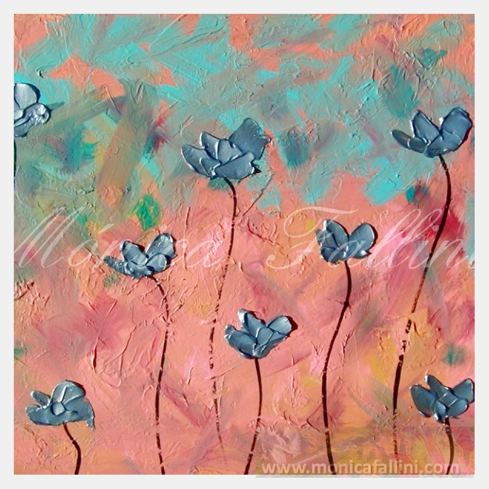Painting titled 'Dancing silver Poppies, grey Poppies' by Monica Fallini