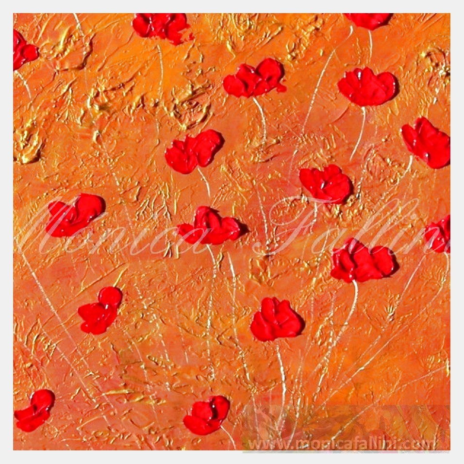 Painting titled 'Red Poppies on golden landscape' by Monica Fallini
