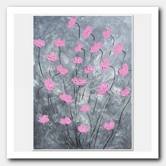 Pink Poppies on silver landscape