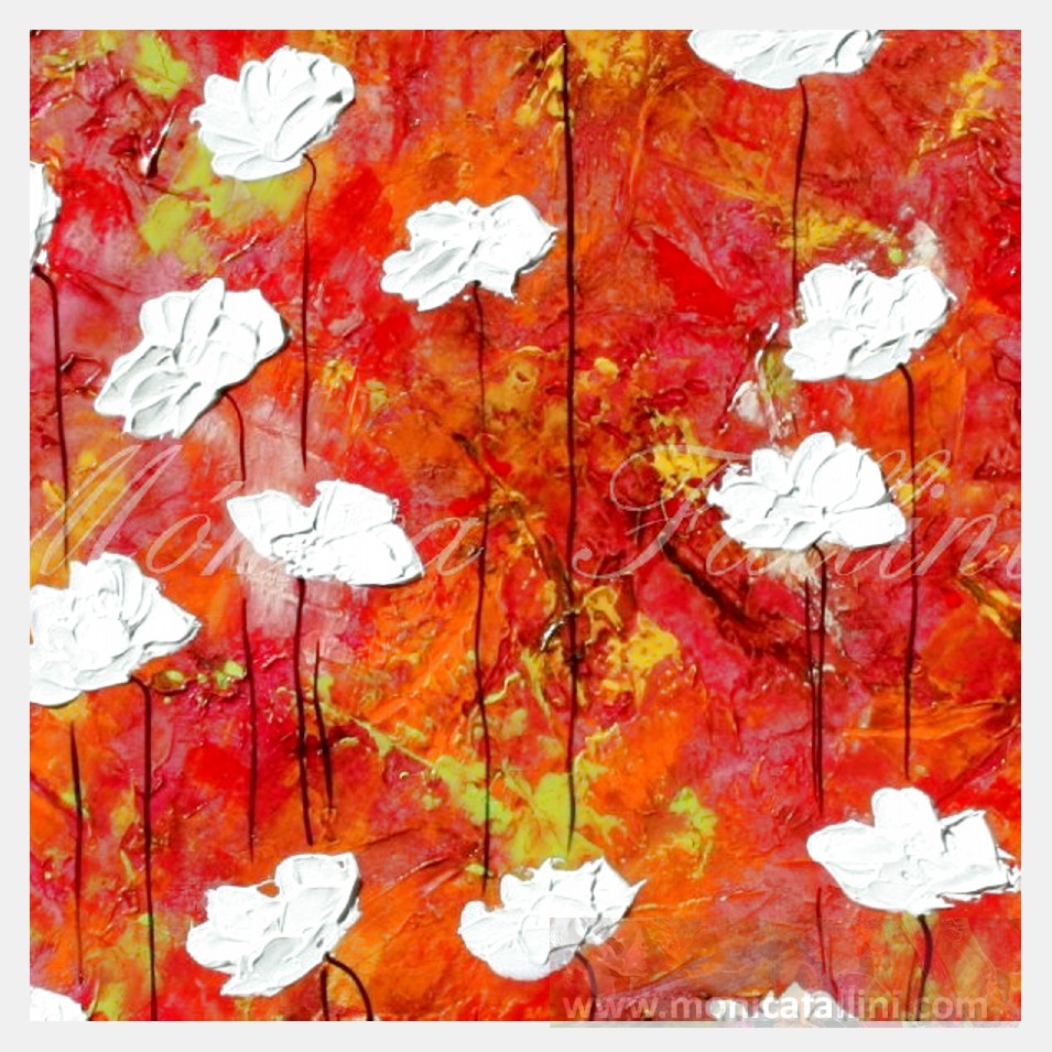 Painting titled 'Fire with white Poppies' by Monica Fallini