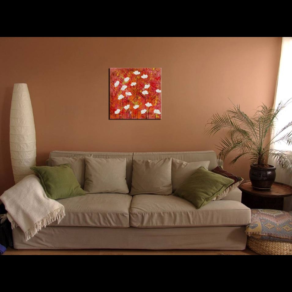 Painting titled 'Fire with white Poppies' by Monica Fallini
