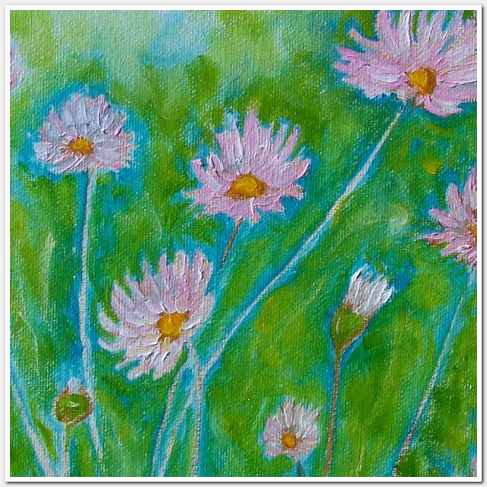 Painting titled 'Daisies in the garden. Pink Daisies' by Monica Fallini