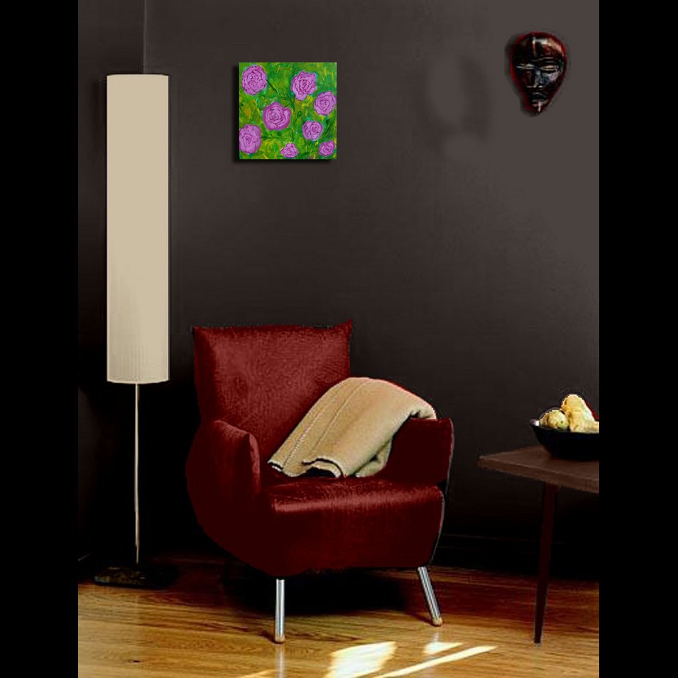Painting titled 'Pink Roses. Floral.' by Monica Fallini